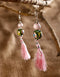 Blue Pottery 2 Beads Earrings with Tassels (Pink)